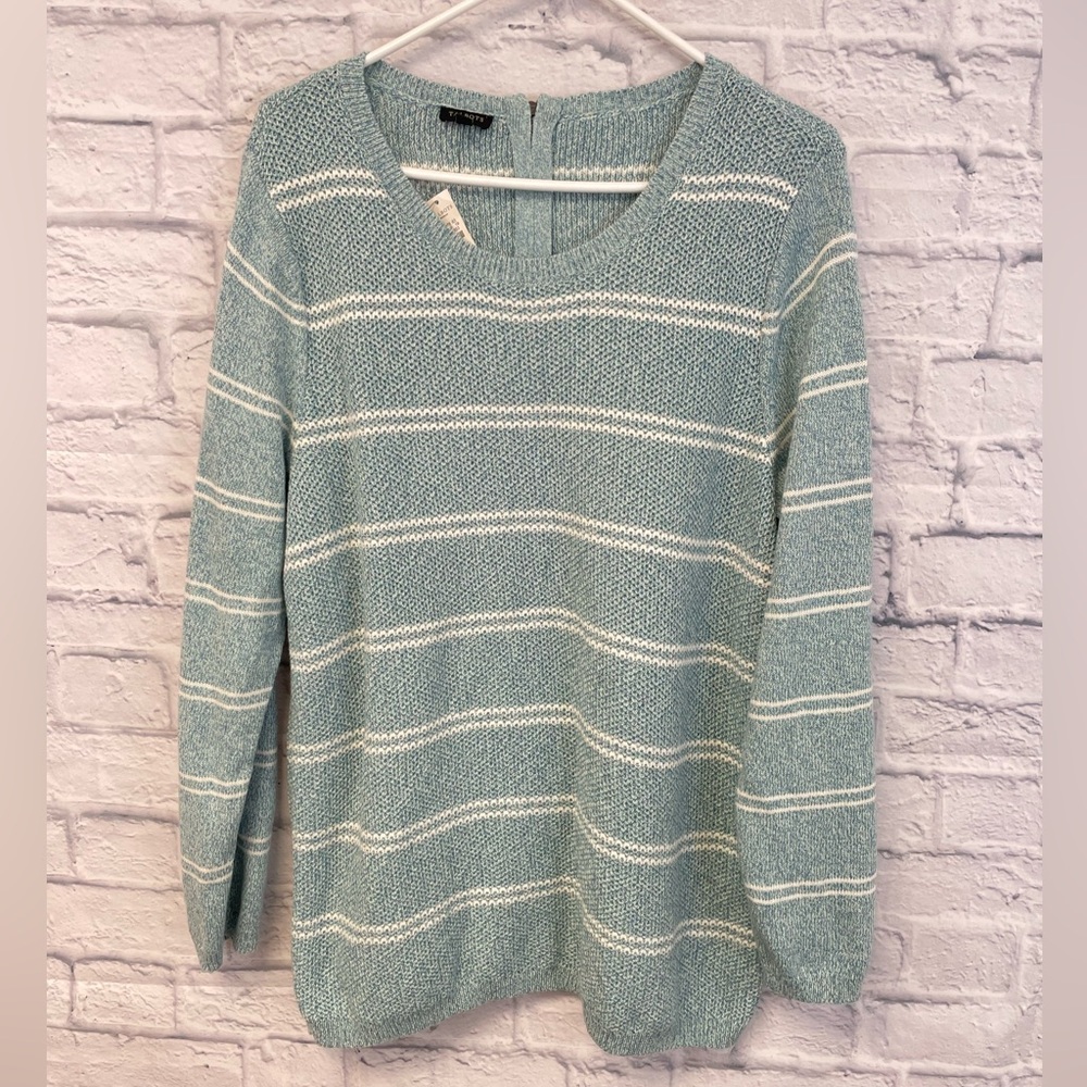New Talbots pullover tunic sweater womens 2X stripe blue back zip round neck